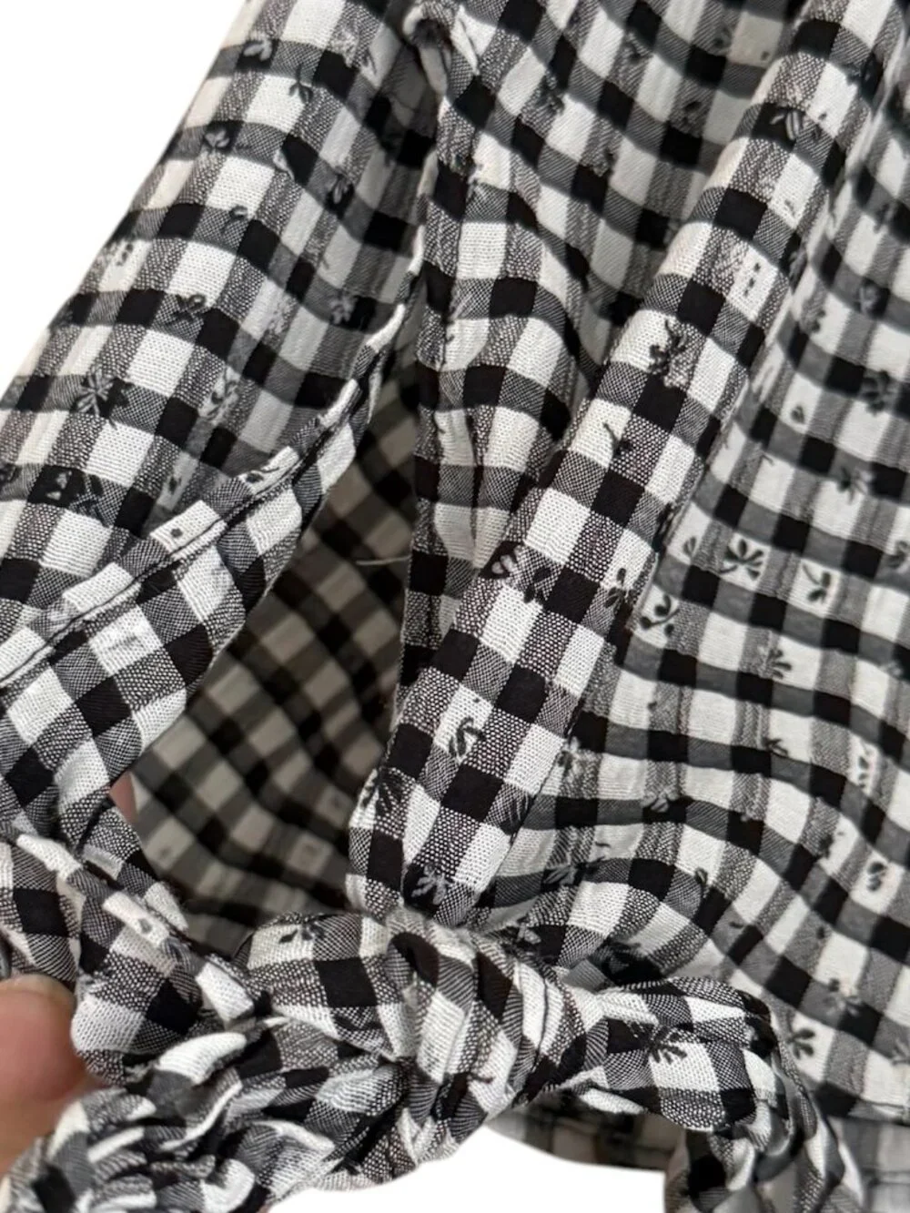 CeCe Tie Sleeve Gingham Top Sz 3X Black Check 3/4 Puff Sleeve Cottagecore Office - Picture 4 of 8